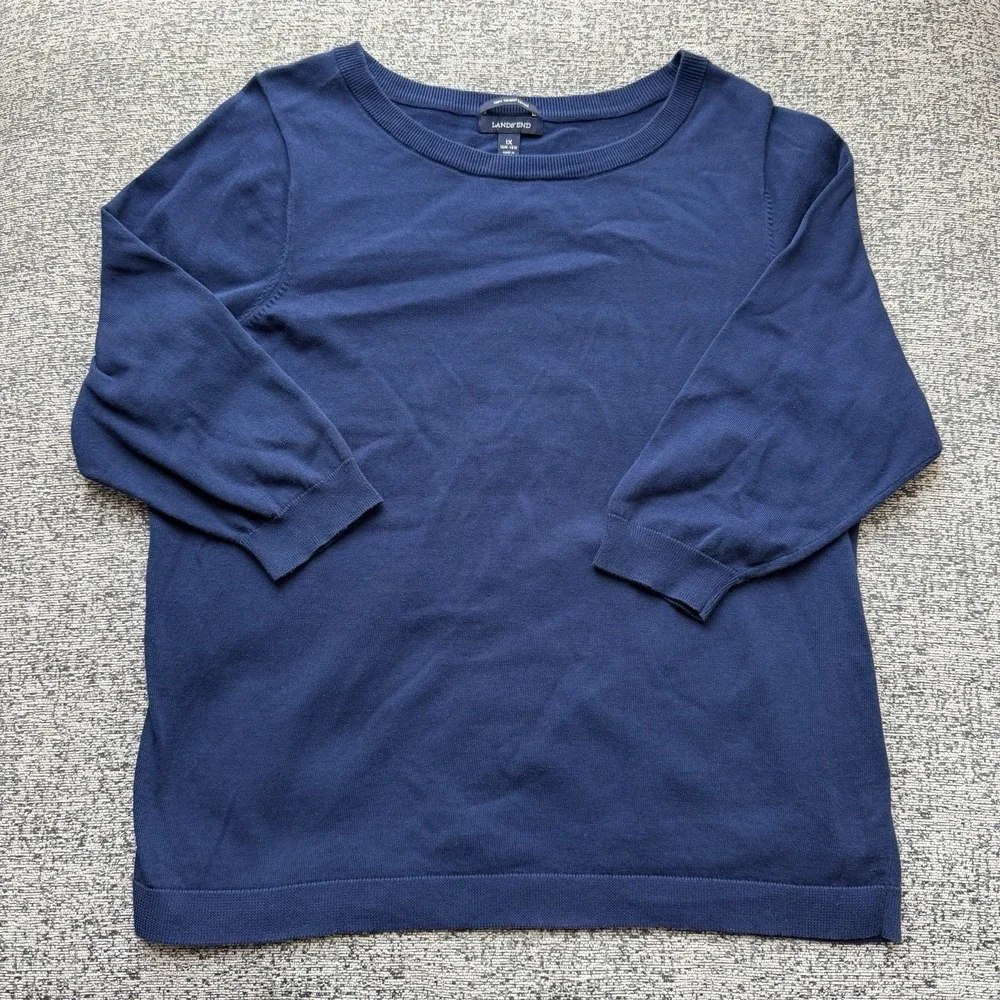 Lands' End Supima Cotton Sweater Women 1X Blue Crewneck Lightweight Pullover